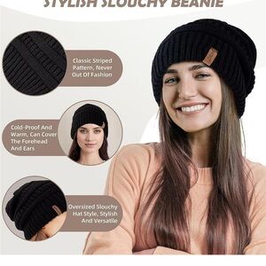 3 Pack Satin Lined Beanie for Women, Warm Slouchy Winter Hats with Silk Lined,